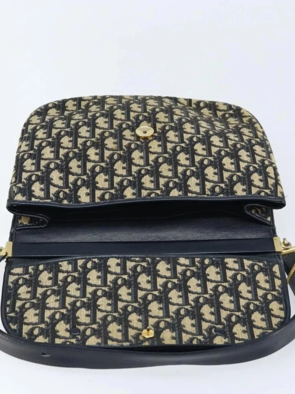 Christian Dior Trotter Canvas Shoulder Bag Navy Gold Auth gh1790 - Picture 10 of 16